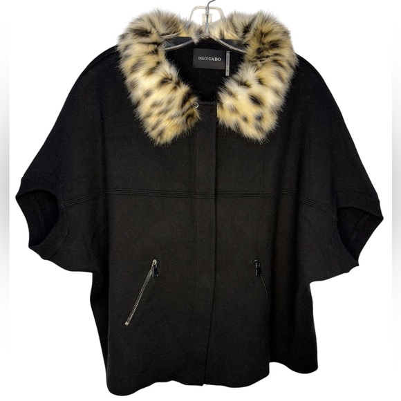 Dolce Cabo Faux Fur Collar Short Sleeve Cardigan Black M/L - Main Image